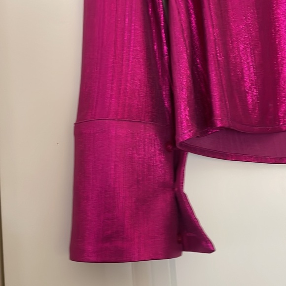 Metallic Shiny Pink/Magenta Button Down Blouse - Picture 3 of 5